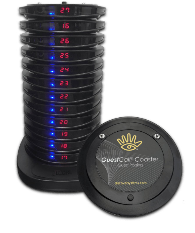 JTECH GuestCall Coaster Pager in der Ladestation