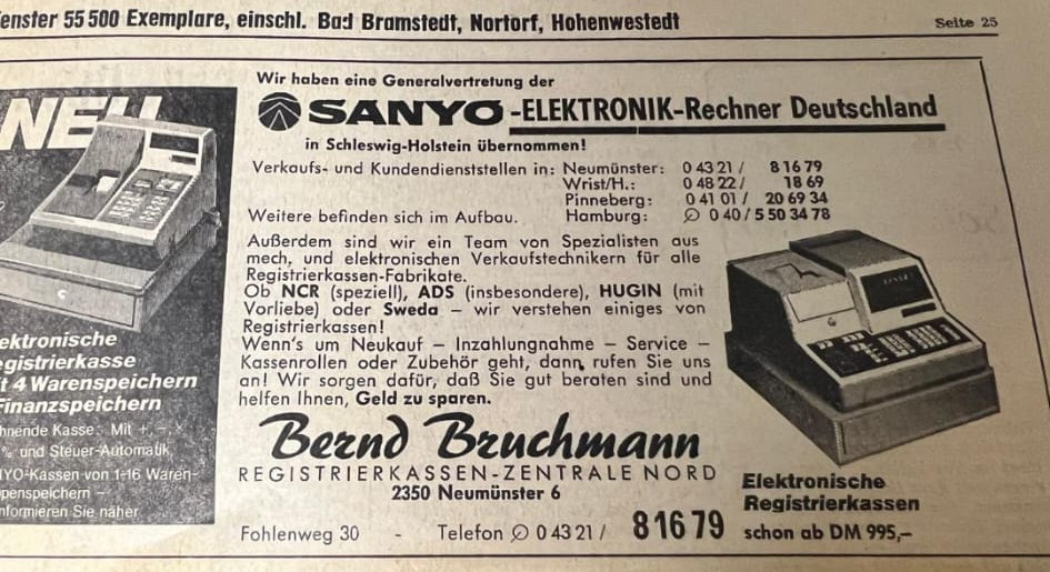 Zeitungsanzeige der Registrierkassen-Zentrale Nord aus den 1970er-Jahren